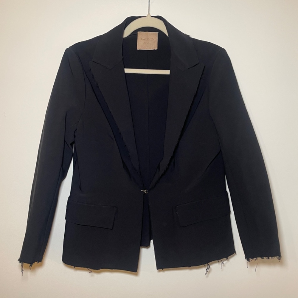 Lanvin Raw Fringe Edge Black Blazer 2011 Alber Elbaz Designer Fitted Sz 46/12